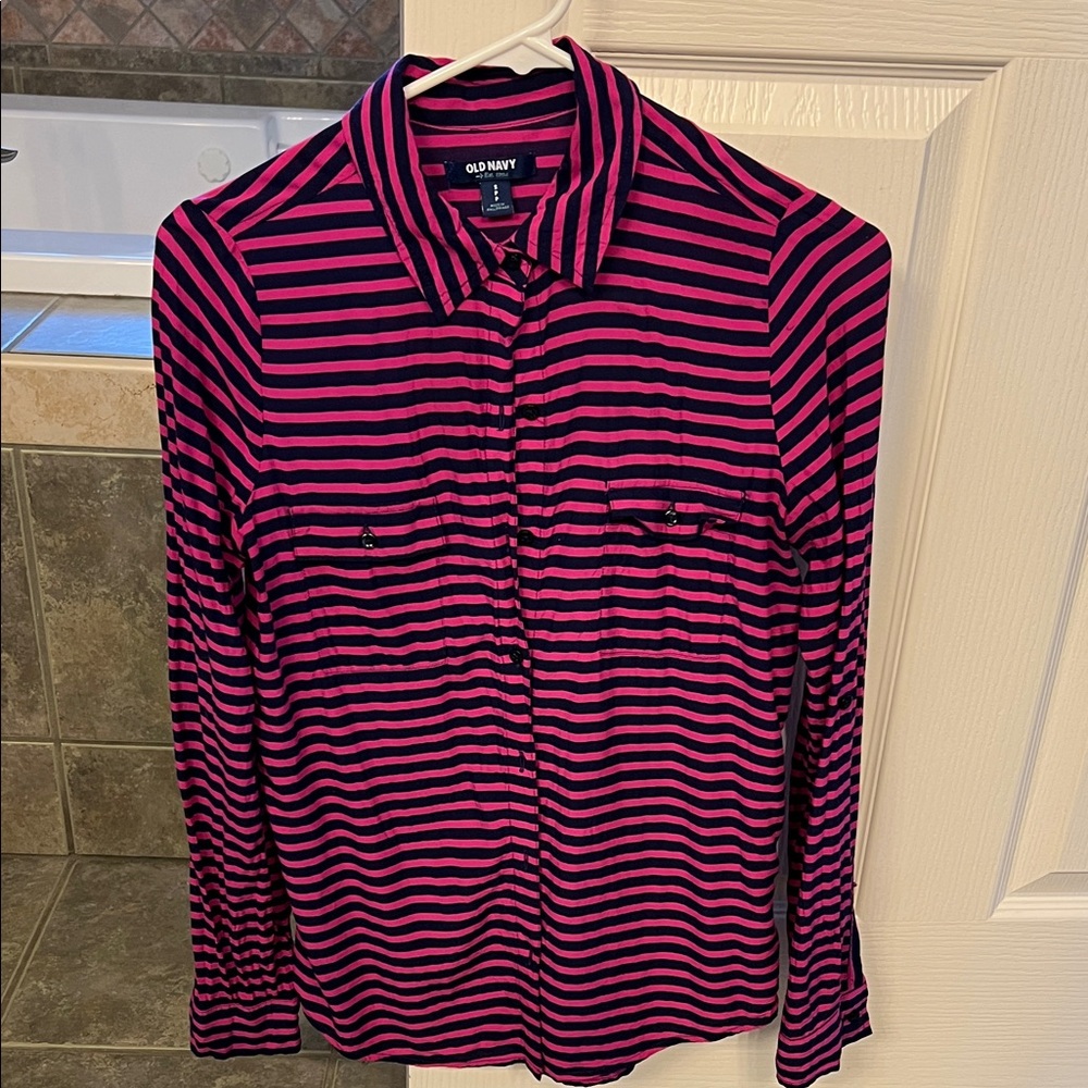 Old Navy Fuchsia and Navy Striped Shirt